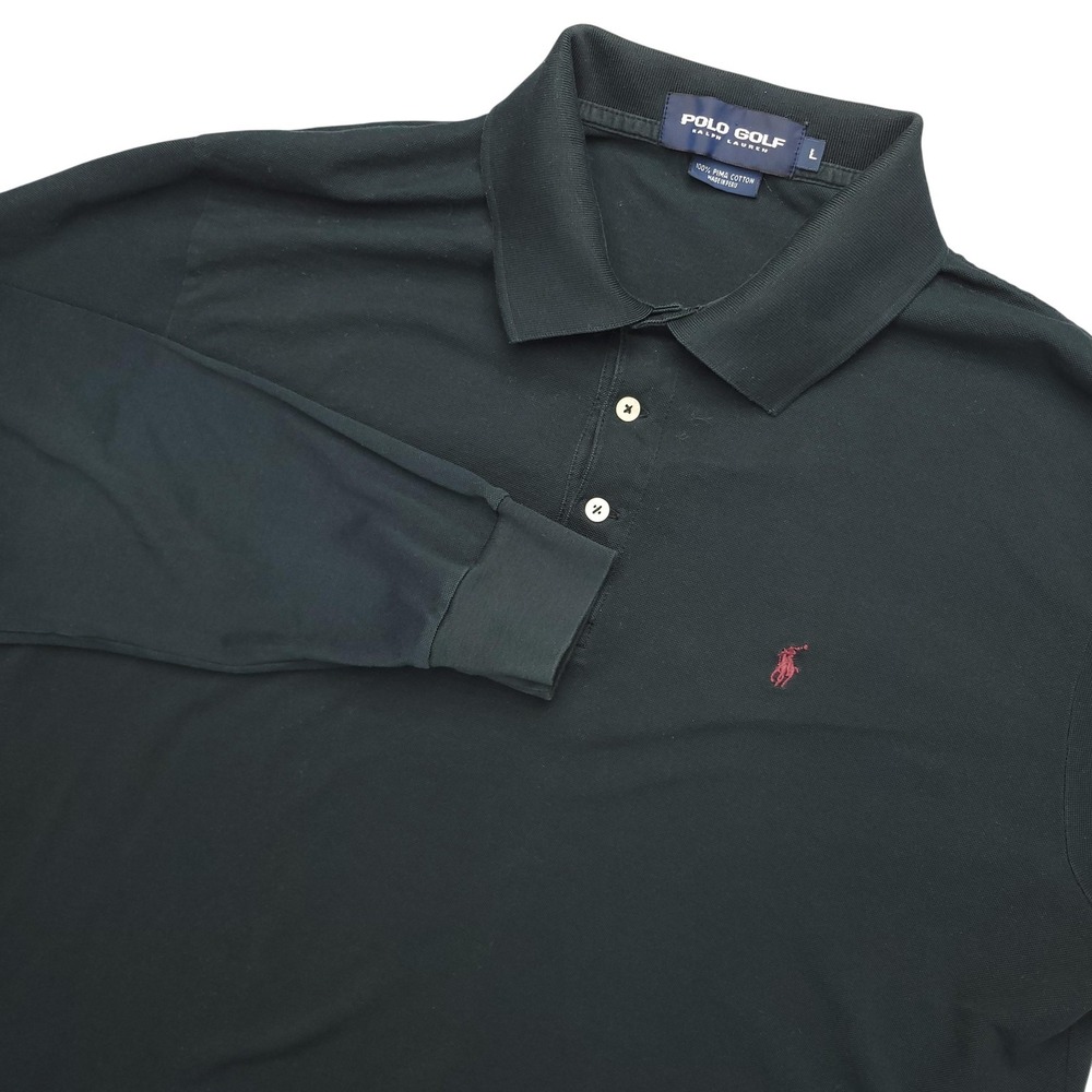 Polo Golf Ralph Lauren Polo Shirt Mens L Black Solid Pima Cotton Long Sleeve Top
